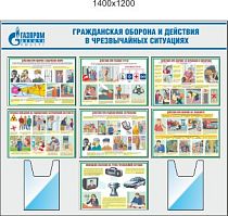 Стенд Действия населения при ГО и ЧС, 7 плакатов военные знания А3, 2 кармана А4. (1400х1200; Пластик ПВХ 4 мм; Алюминиевый профиль)